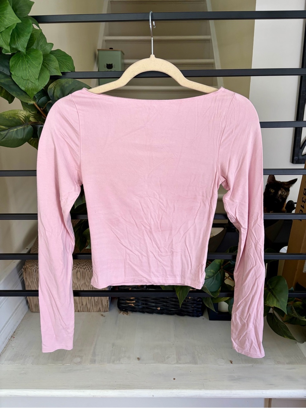 Antistar Pink Long Sleeve Ballet Boat Neck Fitted Crop Top XS